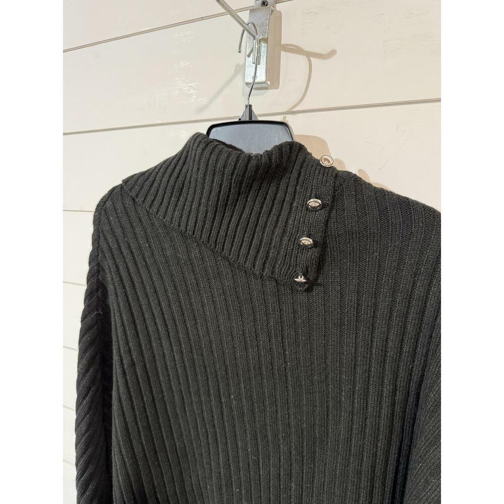 Michael Kors Women's Black Wide Rib Button Turtleneck Poncho One Size - Picture 6 of 7